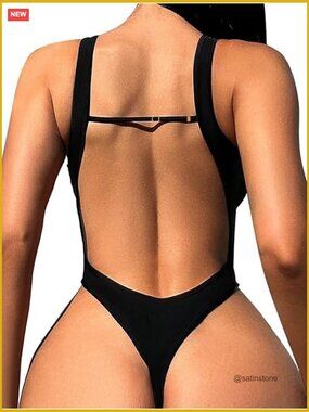 Sexy Backless Thong One Piece Swimsuit High Cut Leg V Neck